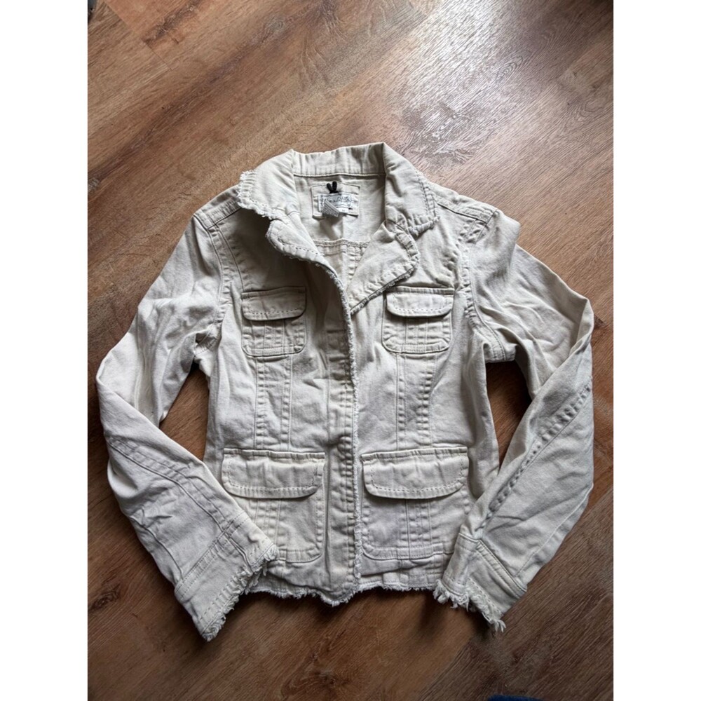 Live a Little y2k Neutral Cream Frayed Edge Utility Jacket